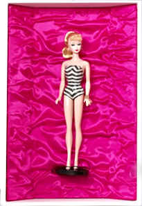 The 50th anniversary’s replica of the first Barbie doll in its box